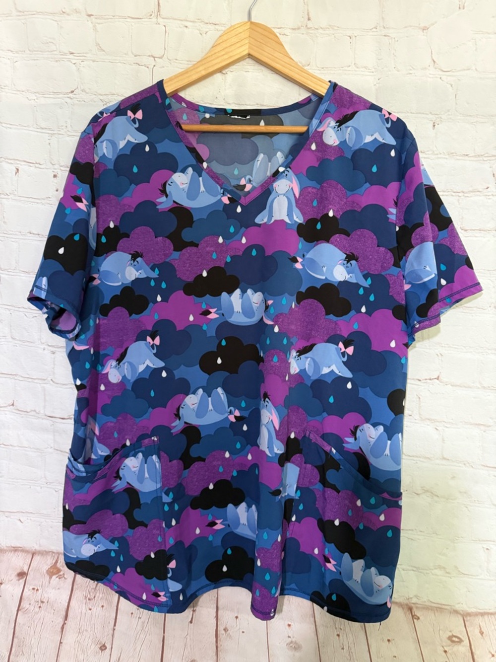 Lot of 4 Plus Size 2X Nursing Scrub Tops 3 Disney 1 Floral Short Sleeve - Picture 2 of 11